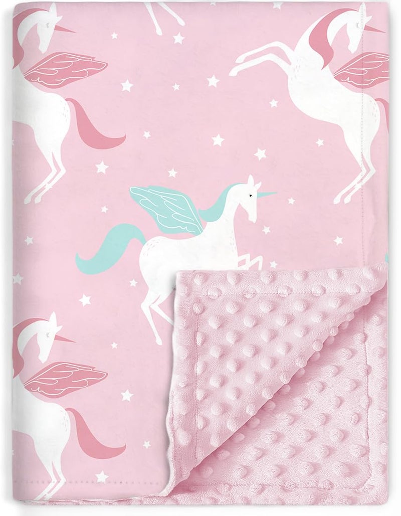 BORITAR Unicorn Baby Blanket for Girls Soft Minky with Double Layer Dotted Backing Ultra Soft and Cute Kids Blanket for Toddler Bed, 30 x 40 Inch Pink - Image 1